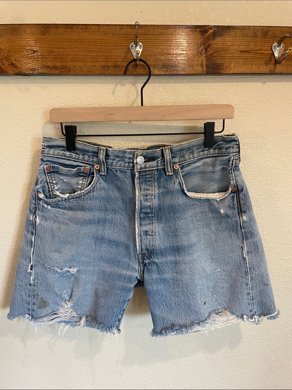 Levi's Light Blue Distressed Denim Cutoff Shorts 30 Button Fly Casual Western